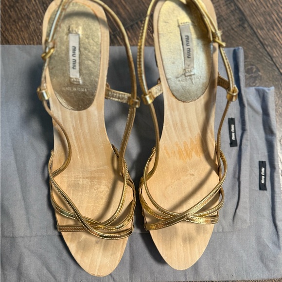 Miu Miu Gold Heels with Strappy Design -sz 40 - Picture 3 of 13